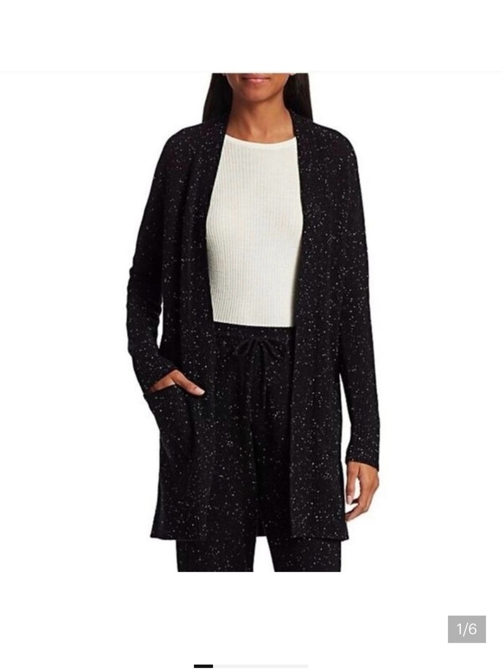 Black Speckled Open-Front Women's Cardigan Sweater